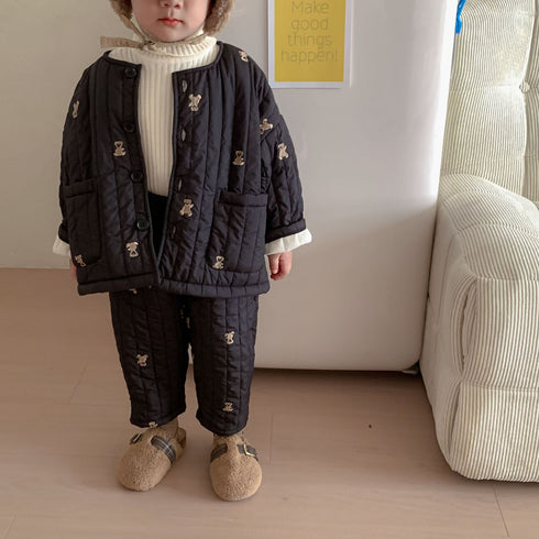 Autumn and winter children's pajamas three-layer cotton padded suit plus velvet thickened household clothing